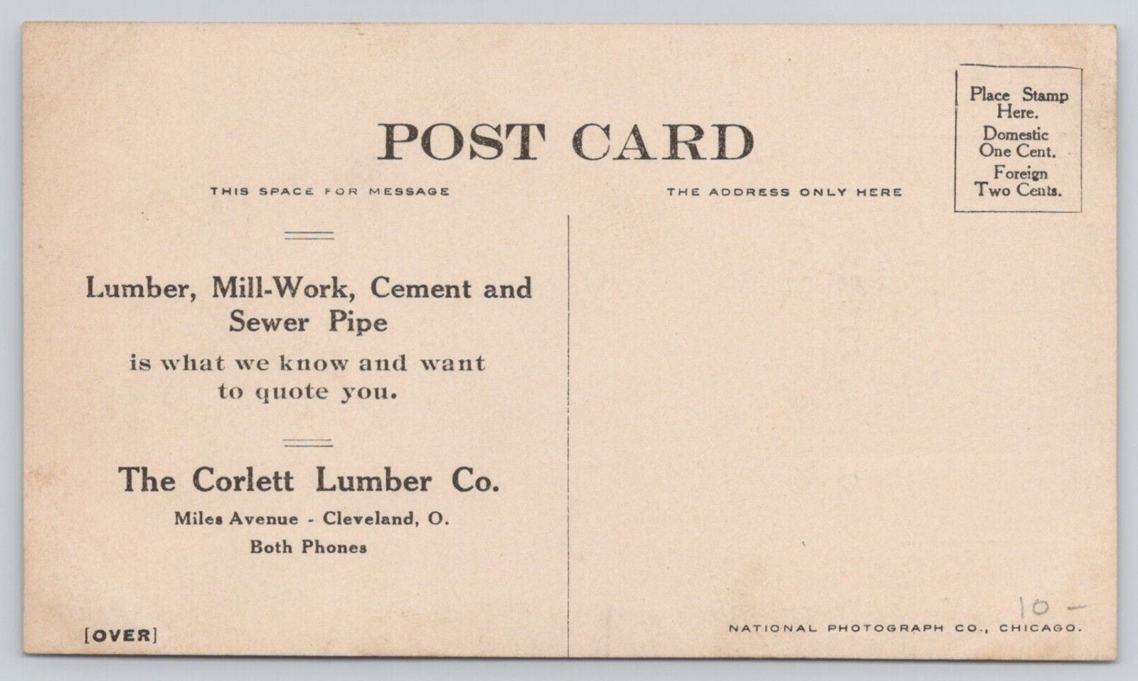 The Corlett Lumber Company Cleveland Ohio Postcard Advertisement
