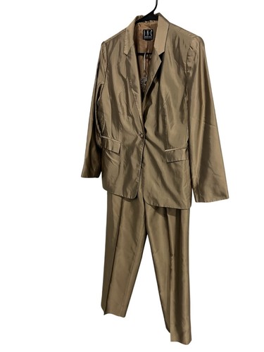 I.N.C. Petite Tan Satin Shiny Two Piece Suit Blazer Pants Set - Picture 3 of 12
