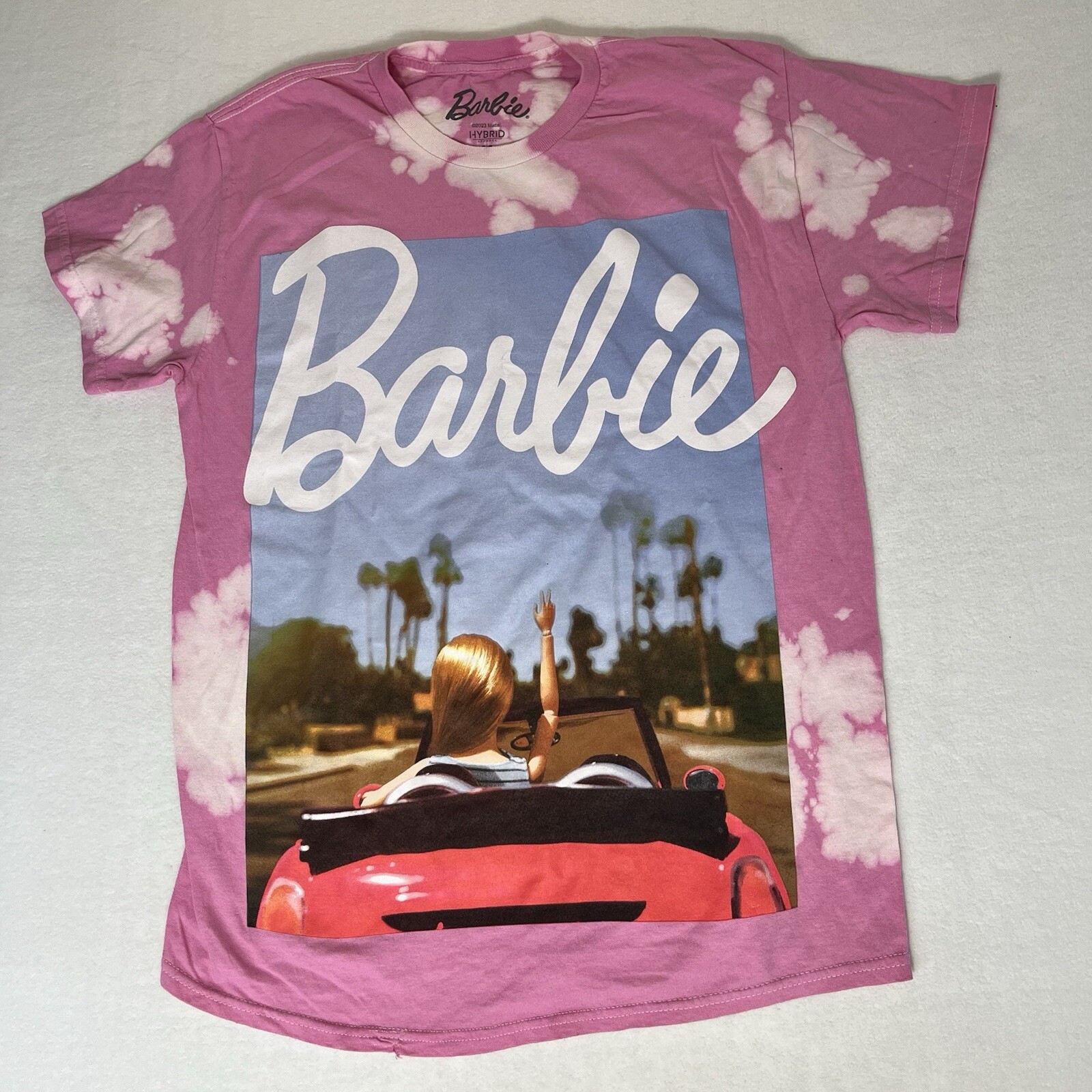Hybrid Apparel Barbie Unisex Medium T-Shirt Pink Tie Dye Barbie Car Graphic New