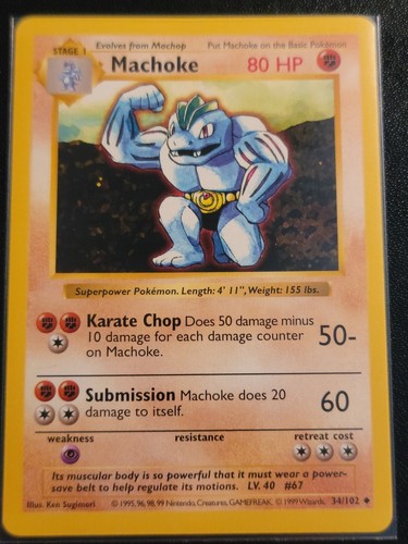 Pokémon TCG Machoke Base Set 34/102 Regular Shadowless Uncommon