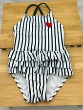 Castro maillot de bain bébé blanc rayé bleu une pièce coeur rouge 6-12 mois