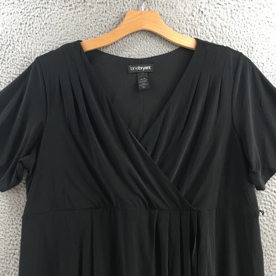 Lanebryant Flare Dress Womens 26/28 Black V Neck Pleated Short Sleeve Comfort - Image 2 of 4