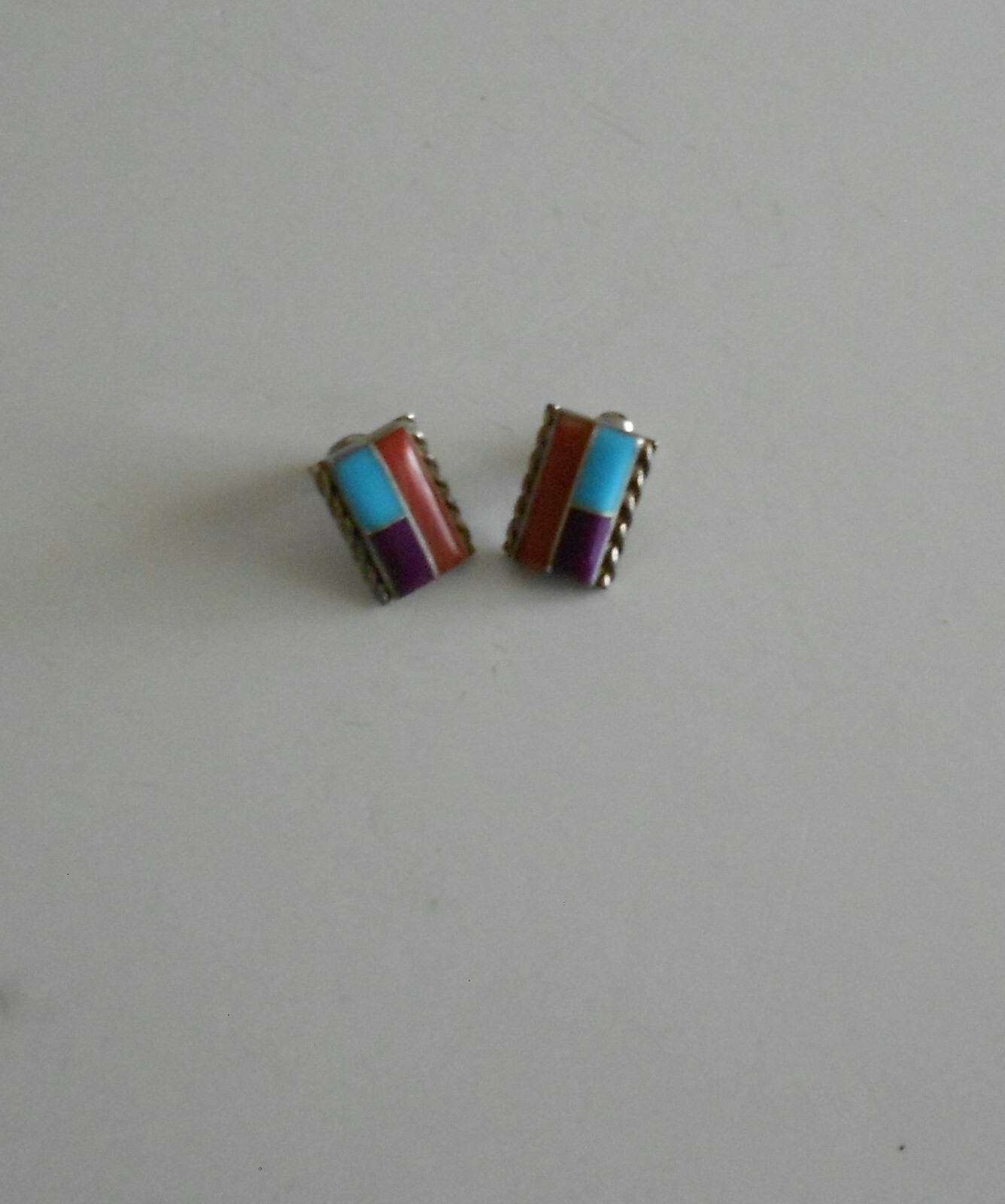 Vintage Sterling Silver Rectangular Stud Earrings… - image 5