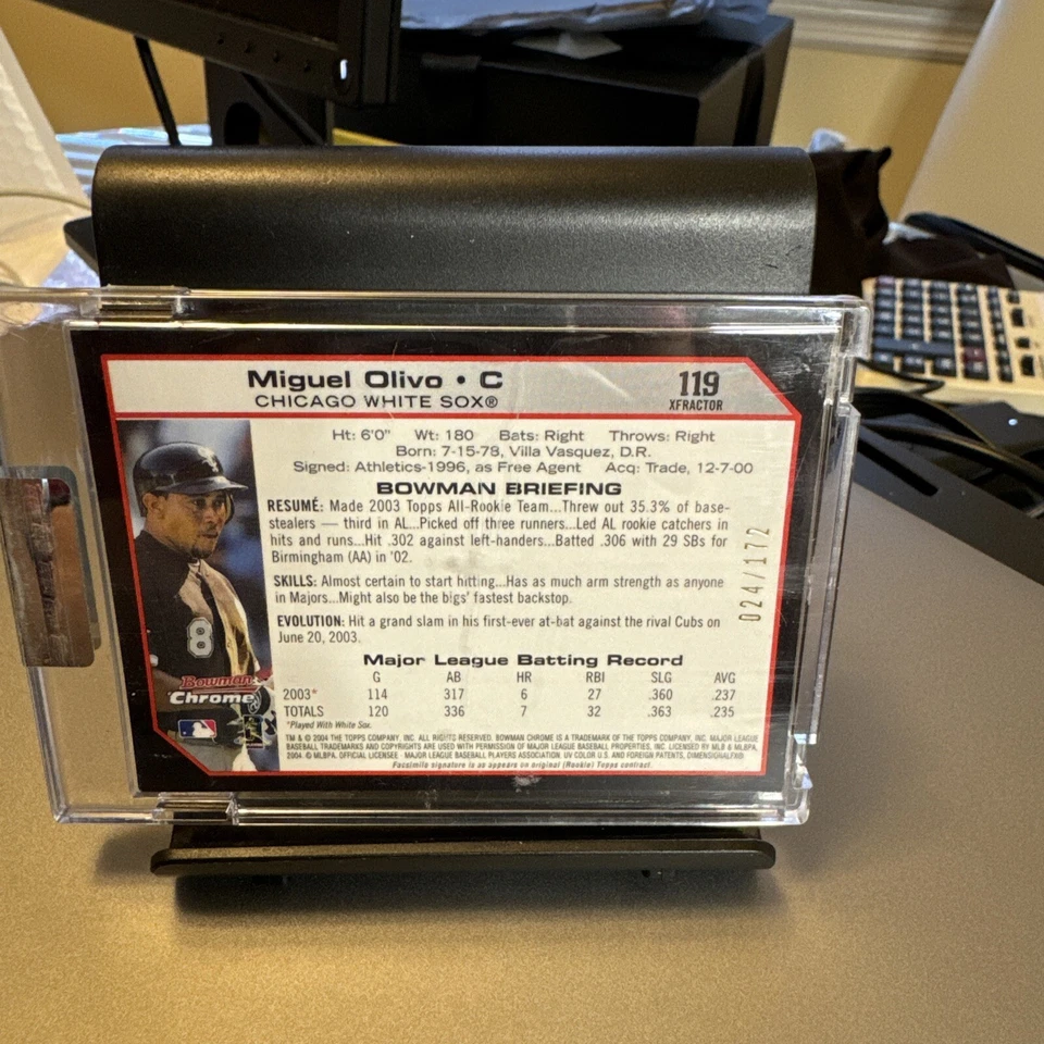 2004 Bowman Chrome XFRACTOR  White Sox Baseball Card #119 Miguel Olivo  - Image 3 of 3