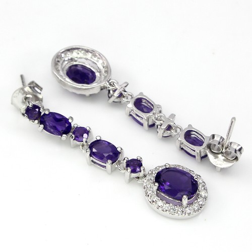 Orecchini In Argento Sterling 925 Ovali In Ametista 8x6mm Simulato Cz Gioielli - Foto 3 di 10