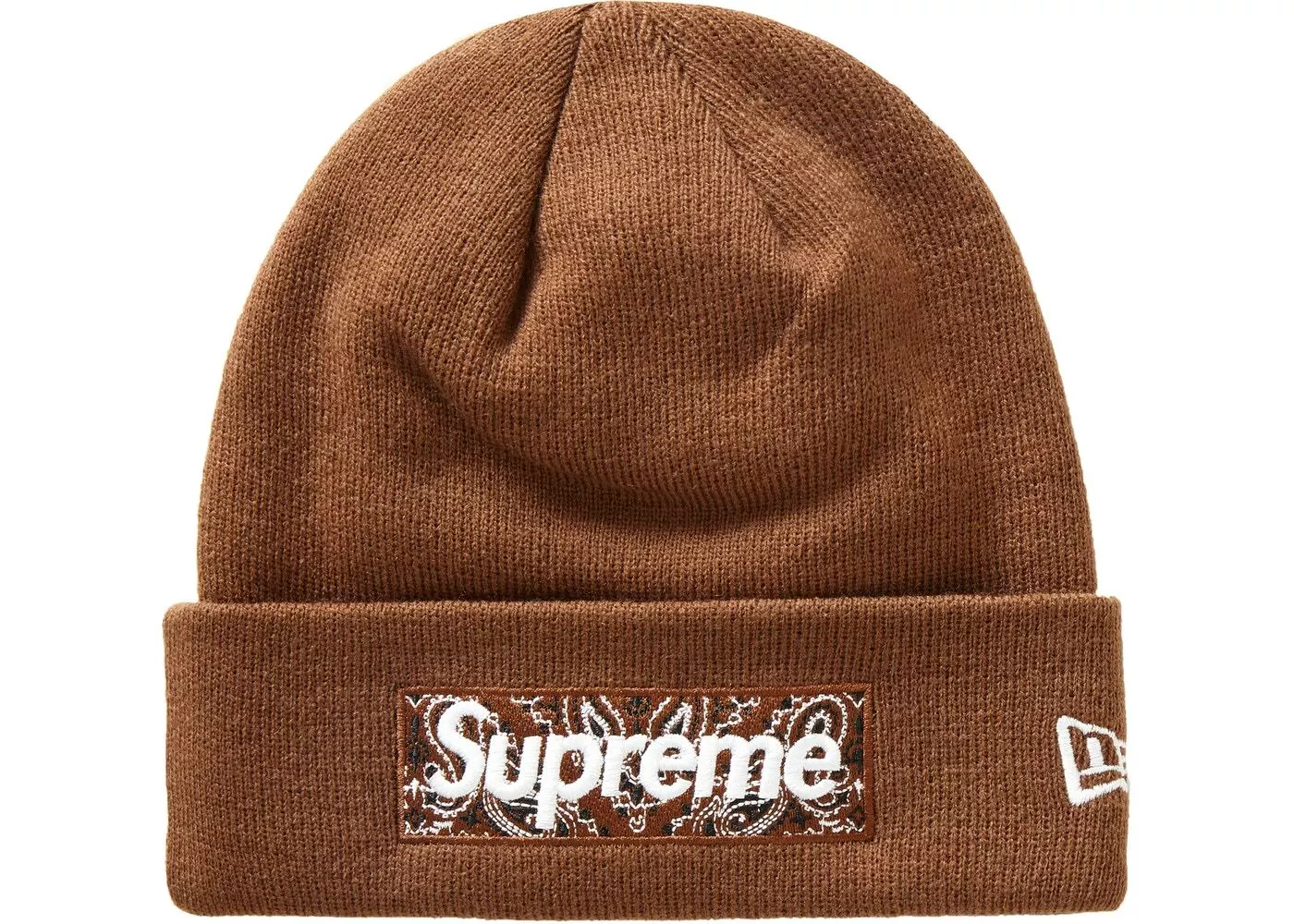 Boîte à bandana Supreme FW19 nouvelle ère logo beanie en marron 100 % authentique ! En main !