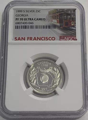 1999 S Proof Silver Georgia Quarter NGC PF70 Ultra Cameo 25c Trolly