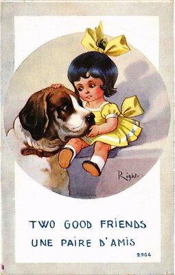 PC ZWEI GUTE FREUNDE KÜNSTLER SIGNIERT HUND CHIEN (a39581)