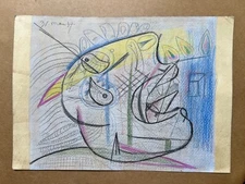 Pablo Picasso Drawing on paper (Handmade) signed and stamped mixed media.