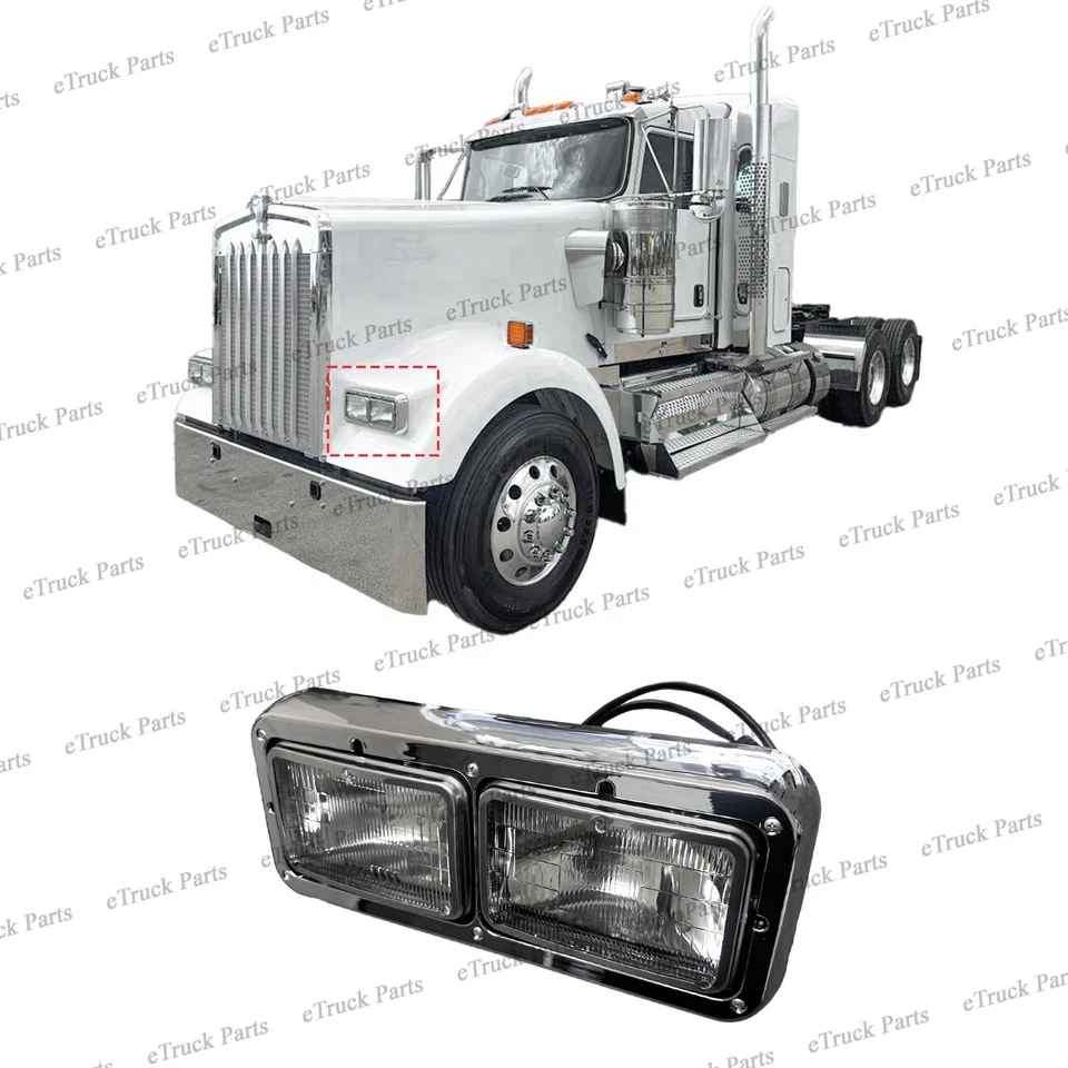 Kenworth W900 T800 T600 Driver Side Dual 4x6 Headlight w/ Bezel | K256-880-4 - Image 2 of 4