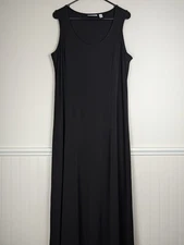 Susan Graver Women's Large Liquid Knit Sleeveless Black Tank Maxi Dress 