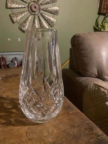 Vintage Waterford crystal  Crosscut & Fluted 9" vase, Signed.