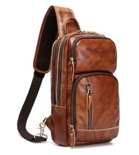Vintage Genuine Leather Sling Bag For Men, Crossbody Chest Daypack fits 10.5"...