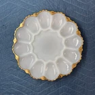 Vintage Fire King Anchor Hocking Milk Glass Deviled Egg Plate Gold