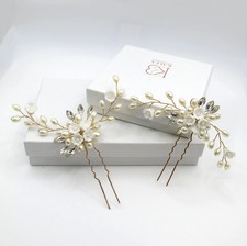 Ceramic Flower Gold Hairpin, Clay Floral Wedding Wire Hair Pin for Brides