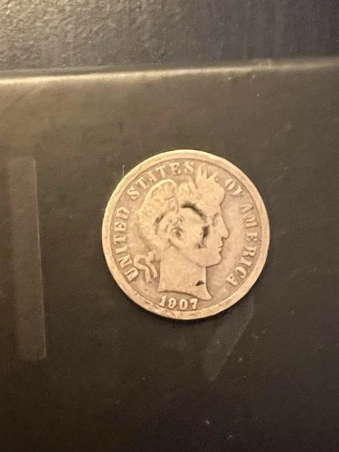 1907 Barber Dime 10c  90% Silver