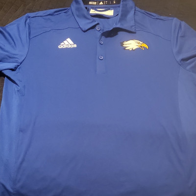 adidas Blue Eagle Logo Men's Polo Shirt L Short Sleeve Polyester Golf Knit
