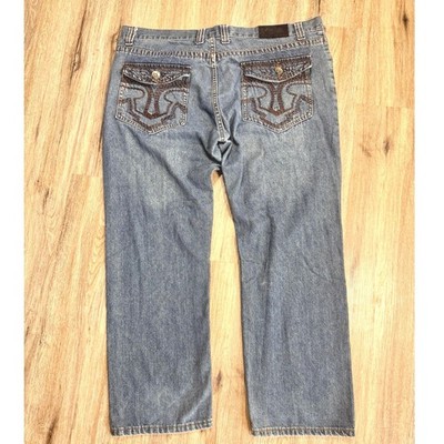 NBN Gear Embroidered Flap Pocket Jeans Men s 42 x 32 Baggy Y2K Blue Denim Skater