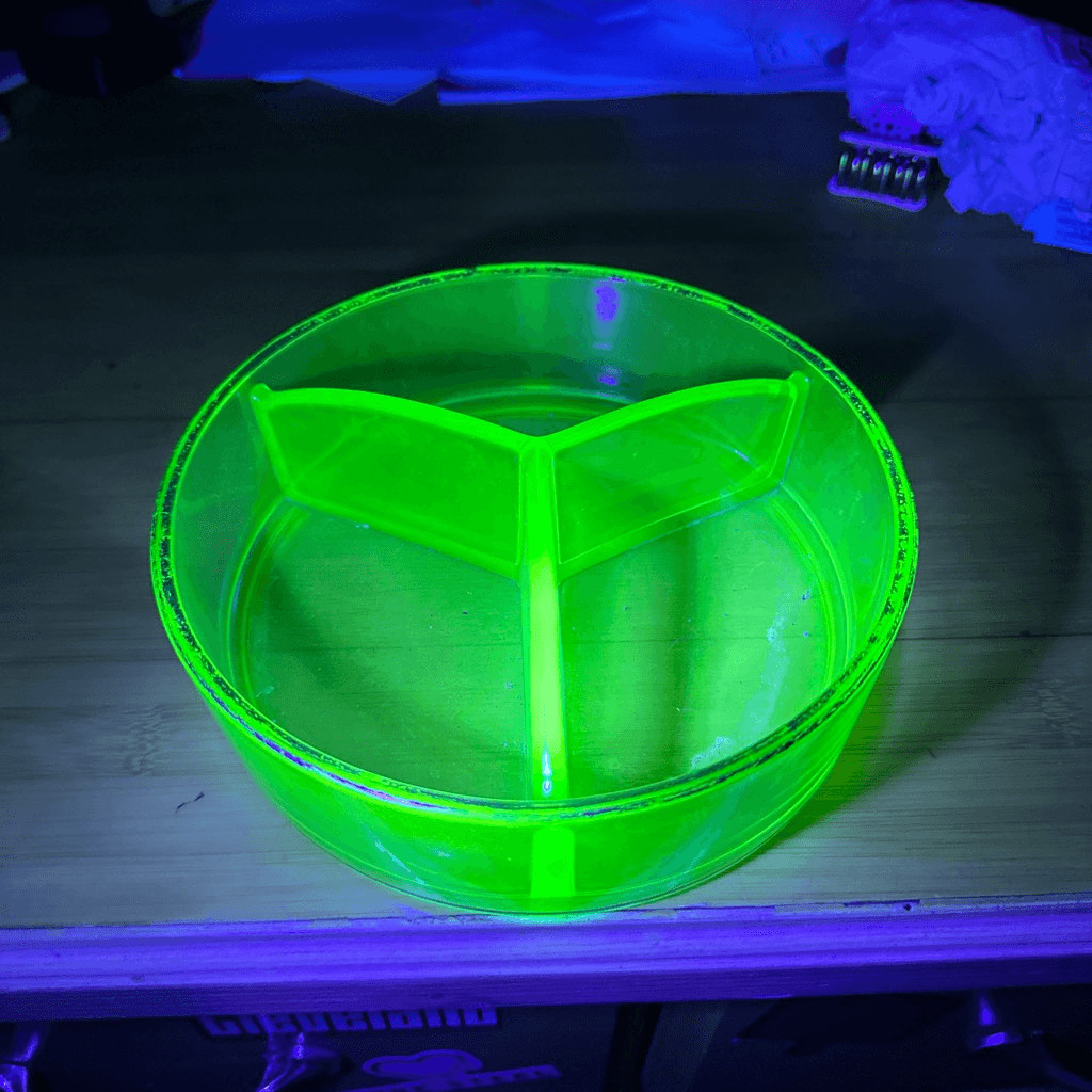 Vintage green divided condiment uranium glass dish