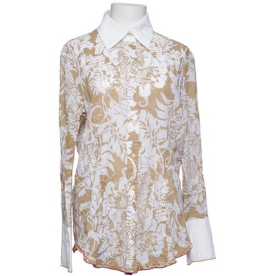 Ambiente Sport, Bluse, Größe: 46, Beige/Weiß, Baumwolle, Blumen, Damen #qWE