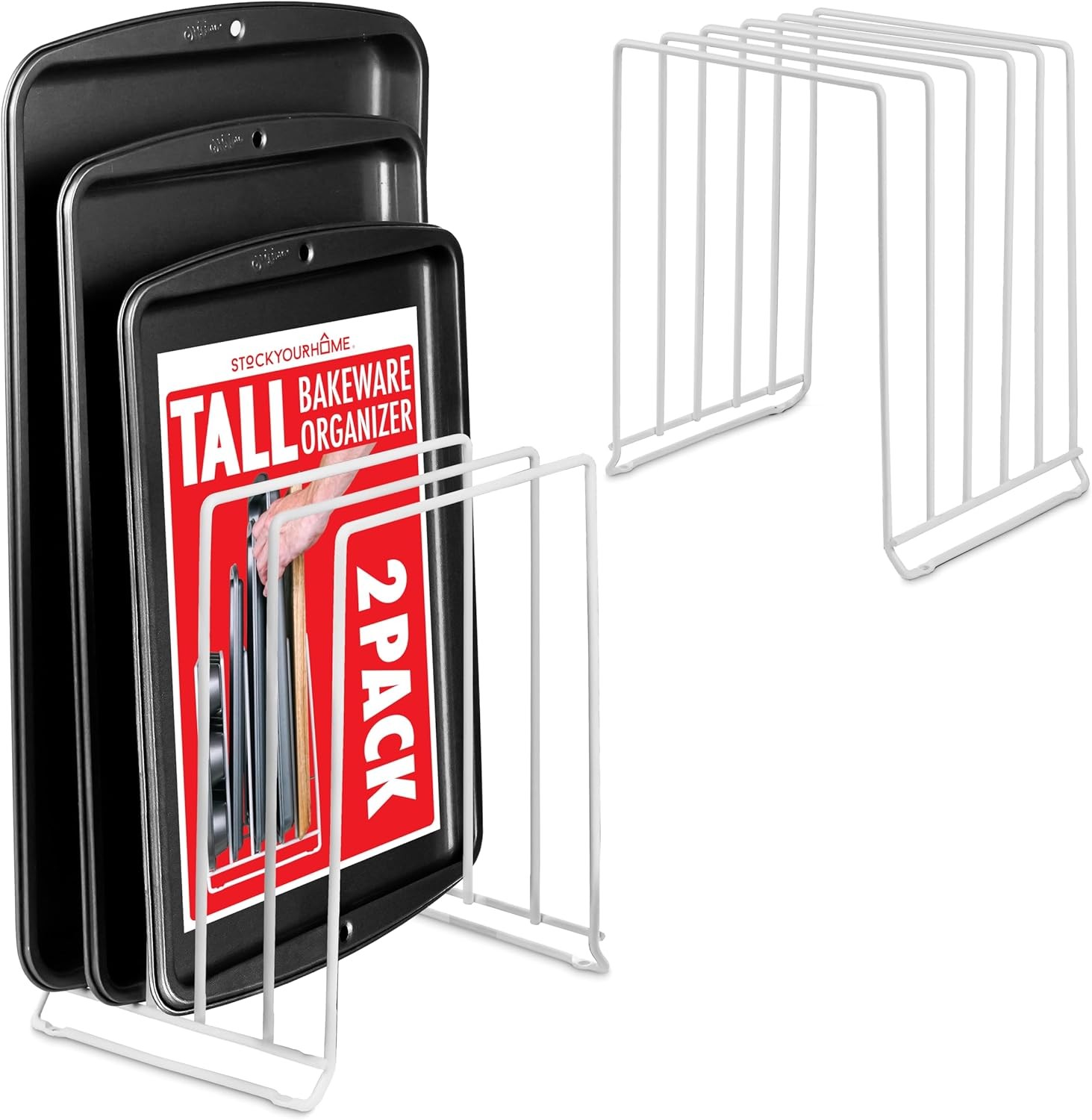 2-Pack Extra Tall Steel Baking Pan Organizer Rack – Sheet & Muffin Holder