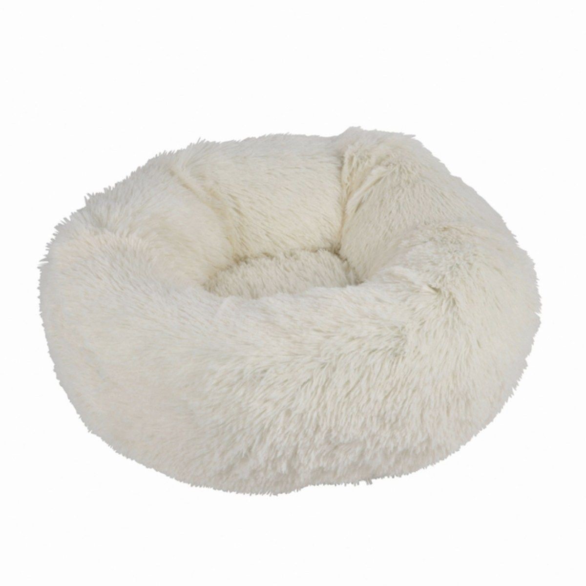 Panier Fluffy rond 55cm écru avec rebords apaisants pour chat