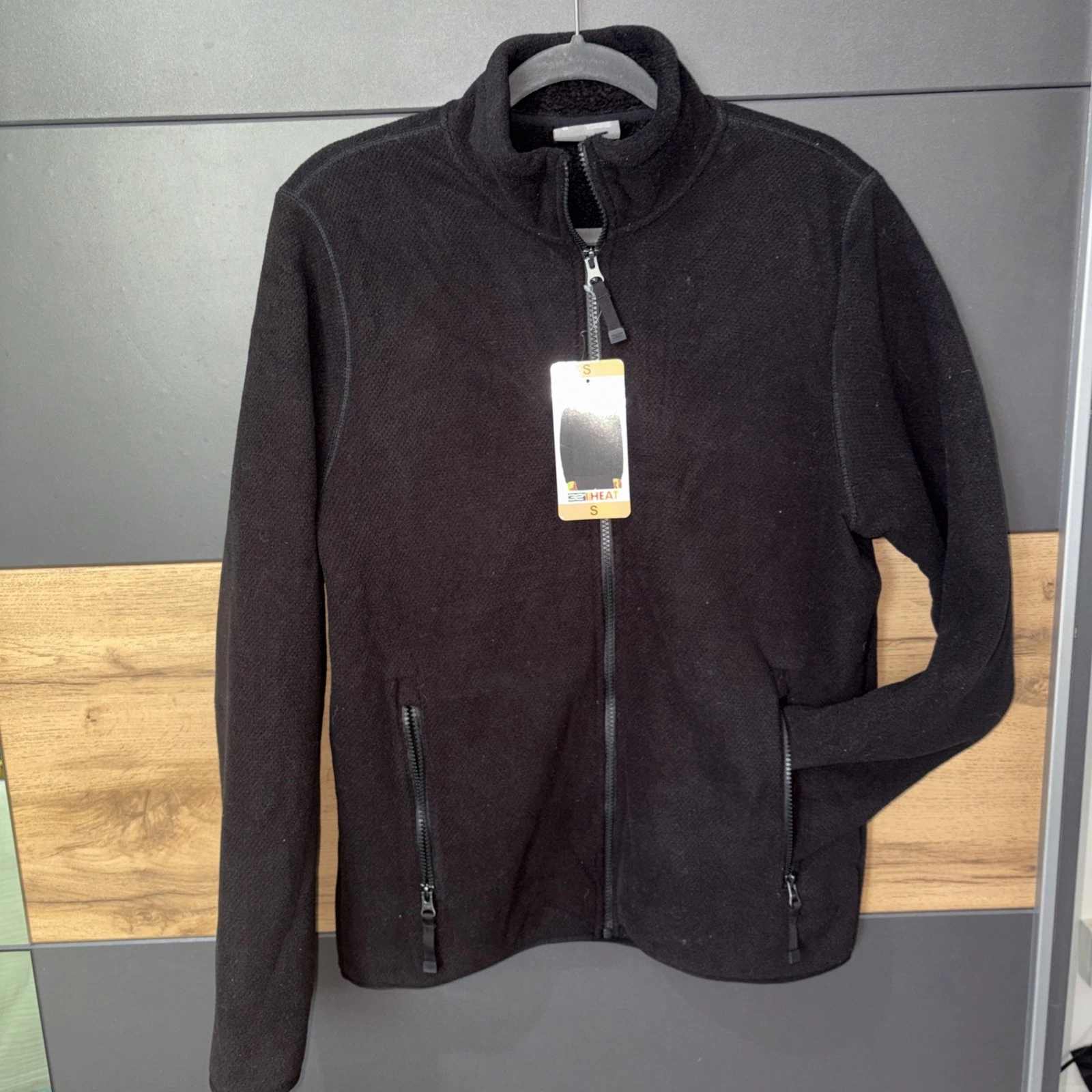 32 Heat Sherpa Fleece Men Full Zip Bodywarmer Windstopper black Sz S