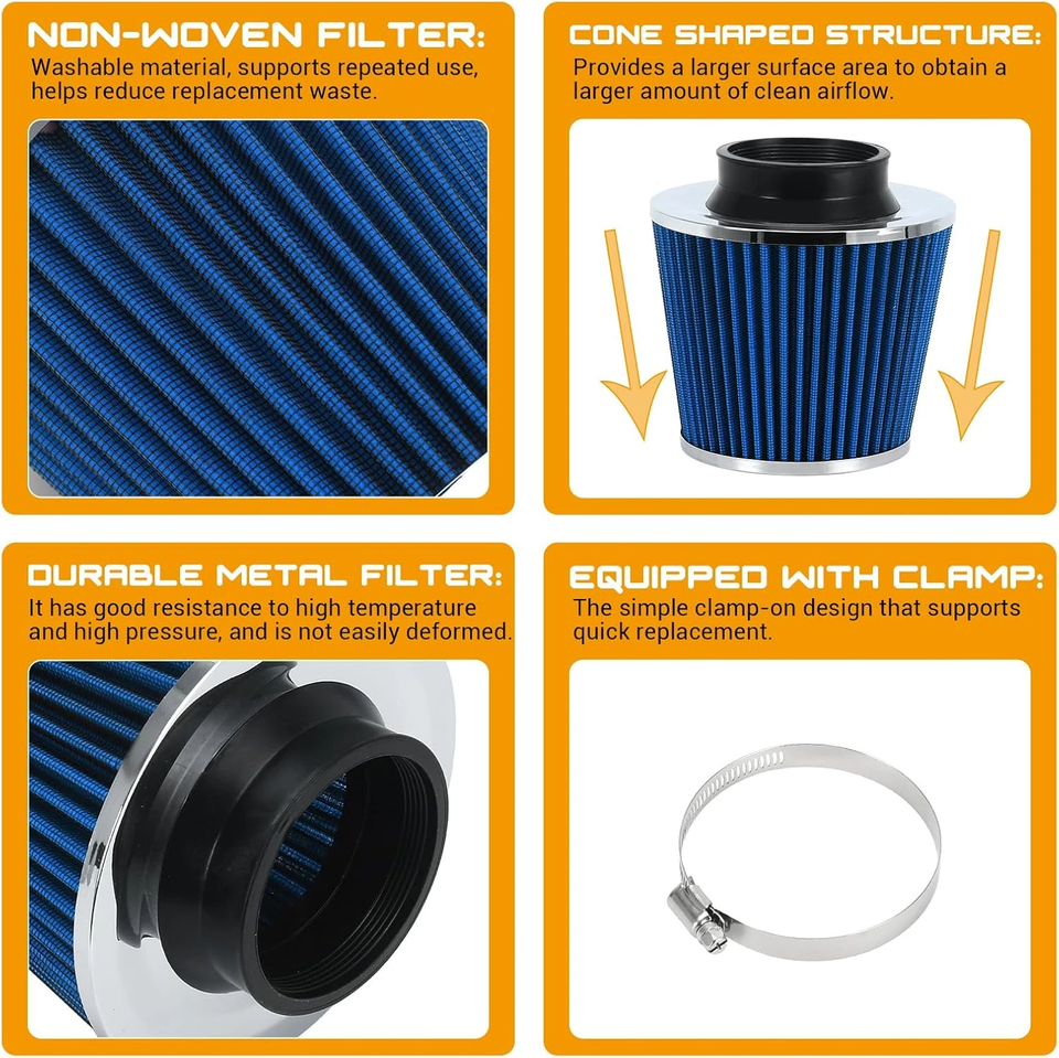 3-inch Cold Air Intake Filter 76mm, High Performance Clamp-On Engine ...