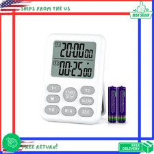 Dual Kitchen Timer Digital 2Channel w Loud Alarm Back and Stand Battery Operated