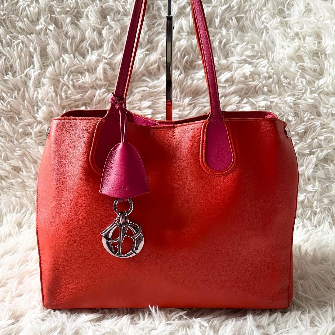 Dior Addict Leather Tote Bag in Orange Pink Preowned