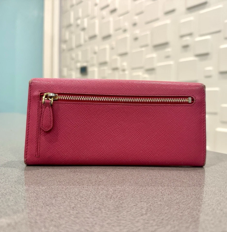 SALE!! Authentic PRADA Gold Logo Pink Saffiano Leather Long Wallet - Image 2 of 4