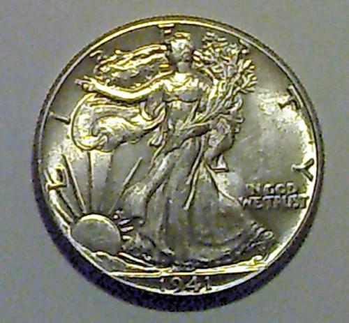 1941 Walking Liberty Half Dollar Coin, 90% Silver, B/U Uncirculated