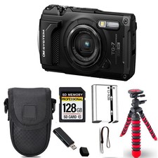 Olympus OM SYSTEM Tough TG-7 Camera Black  Spider Tripod  Case - 128GB Kit