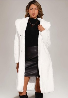 Damen Einheitsgröße flauschiger langer Mantel schwarz elegante Winterjacke für kaltes Wetter