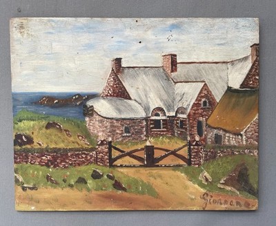Ile de Bréhat, Bretagne, Öl auf Tafel signiert Giordano, Gemälde, Gemälde