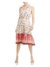KOBI HALPERIN Womens Ivory Lined Tie Belt Skirt Sleeveless Shift Dress S