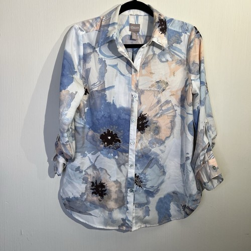 Chicos Aquarell Bluse Damen Größe 0 kleine Knopfleiste Langarm weich Arbeit "