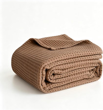 100 Cotton Waffle Weave Throw Blanket, Lightweight Breathable Blankets for Bed