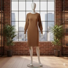 USED CHANEL 100% CASHMERE KNIT DRESS WITH COCO MARK EMBROIDERY AT THE HEM GOOD