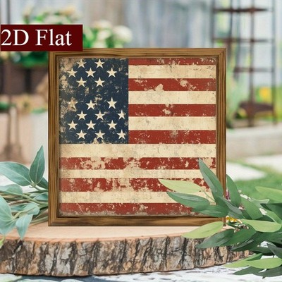 Patriotic Distressed American Flag Wooden Plaque 4th of July Rustic Home Decor