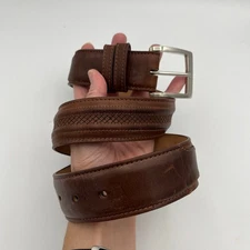 JRC & Sons Men's Brown Bovine Leather Belt Silver Tone Buckle Size 32