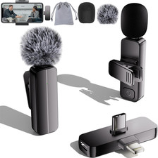 2 Pack Wireless Mini Lavalier Lapel Microphone for Iphone,Android Phone 2 in 1 