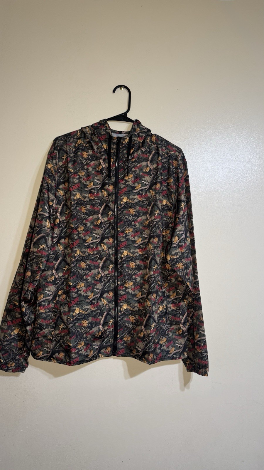 RAW Men's Camouflage Basic Jacket Large Multicolor Zip Front Hooded Long Sleeve