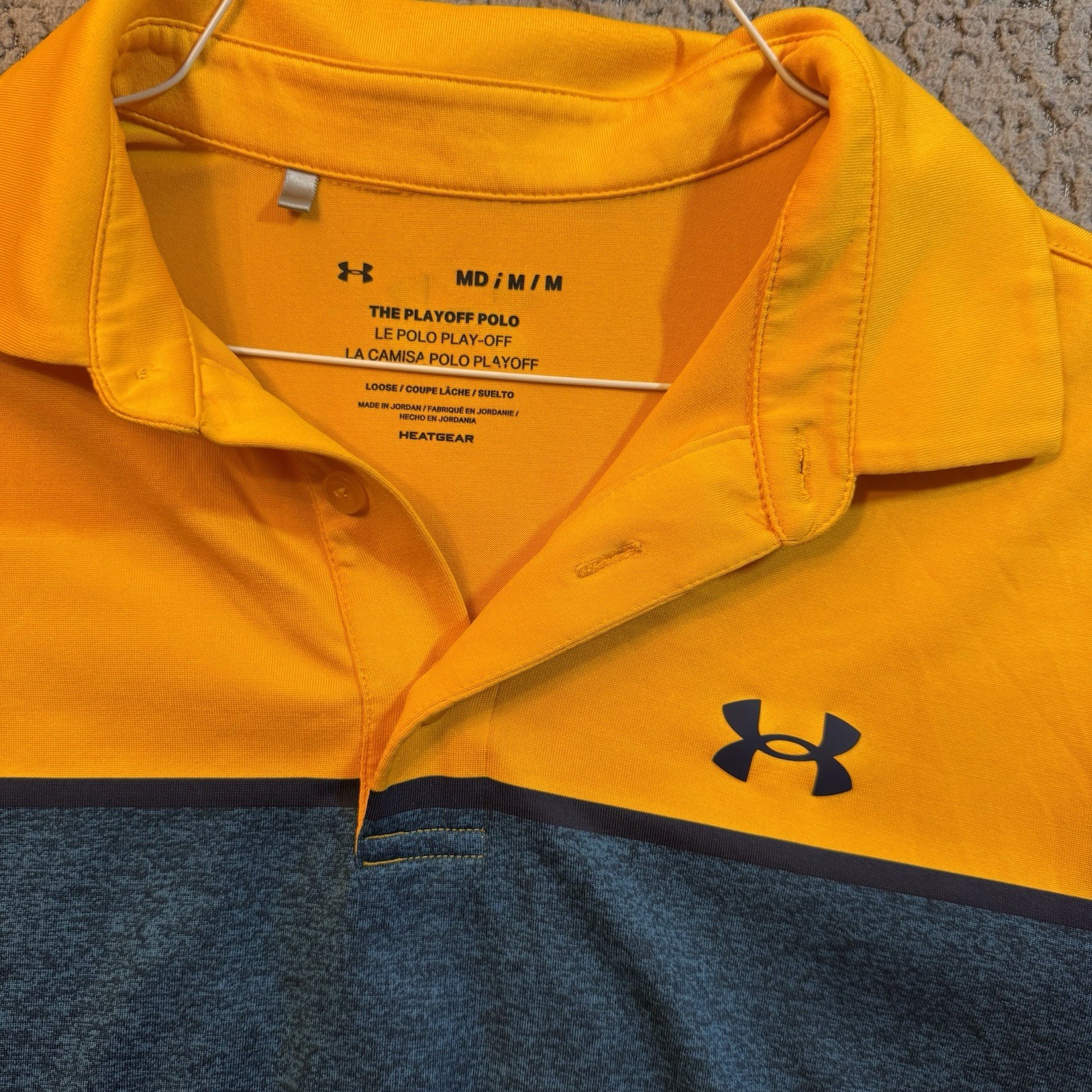 Under Armour Playoff Polo Mens M Yellow Blue HeatGear Loose Golf Shirt Stretch thumbnail 4