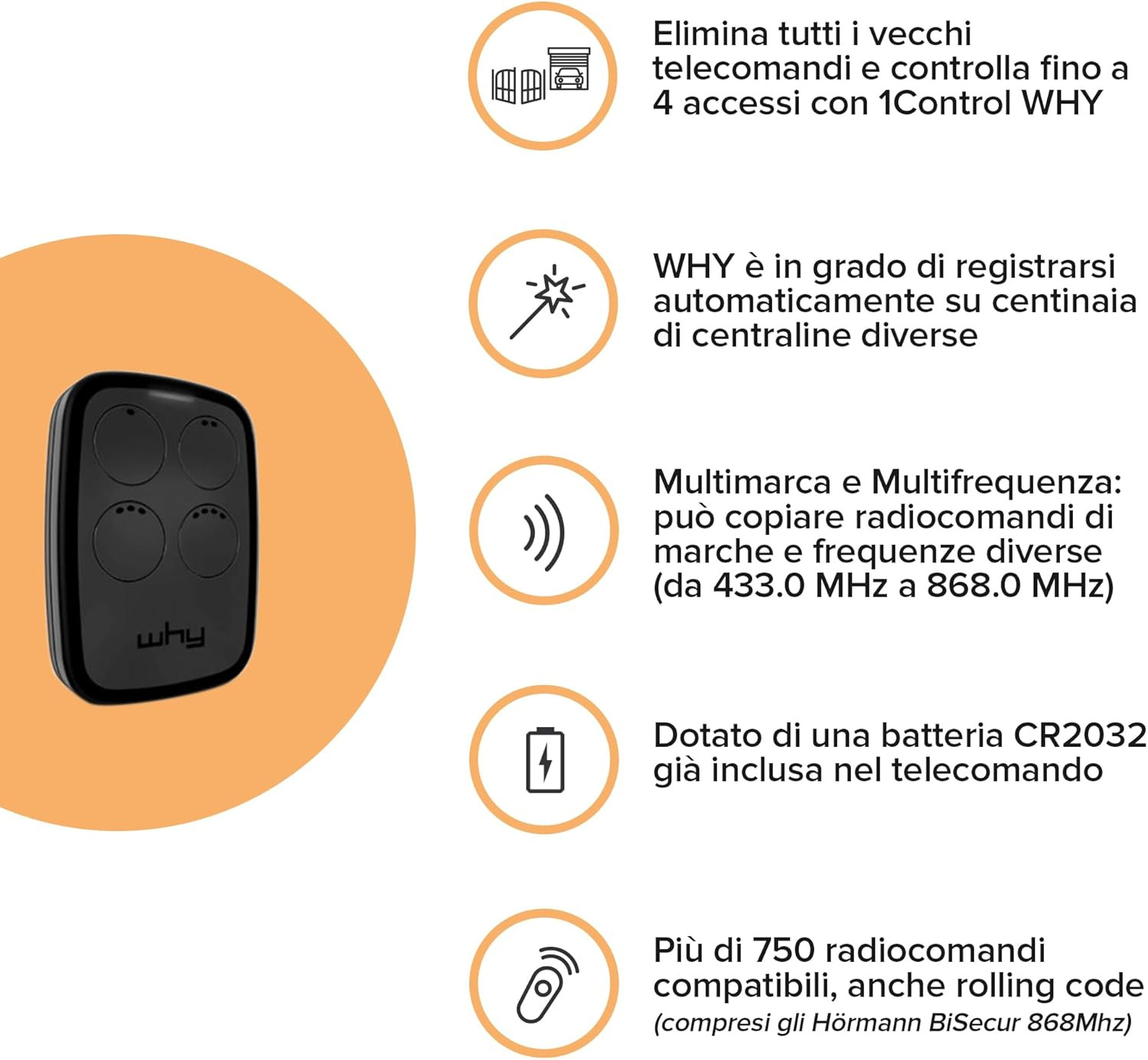 Coppia Telecomandi Universali WHY per Porte e Cancelli - 4 Canali Multi - 3