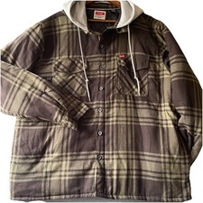 Wrangler Quilt Lined Hooded Plaid Flannel Shacket Jacket Button Front Mens 2XL