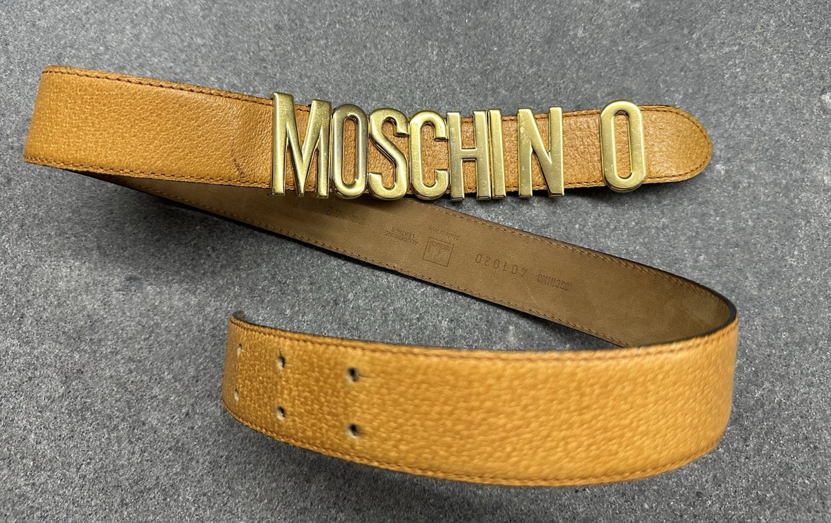 AUTH MOSCHINO Redwall 401020 women leather belt Rare Gold 