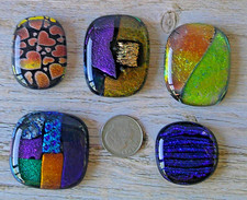 fused dichroic glass cabochon lot of 5  COE90 hand made free shipping