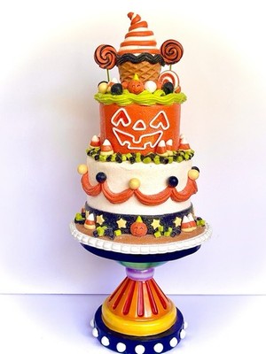 Candy Cane Lane LED Light-Up Halloween Jack Candy Corn Faux Tiered Cake Lollipop