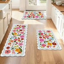 Floral Kitchen Rug Set of 3 Boho Farmhouse Area Rugs Washable Door Mat for En...